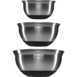 Brabantia Juego de Cuencos para Mezclar de Acero Inoxidable, Negro Mate, 1 l, 1,6 l y 3 l