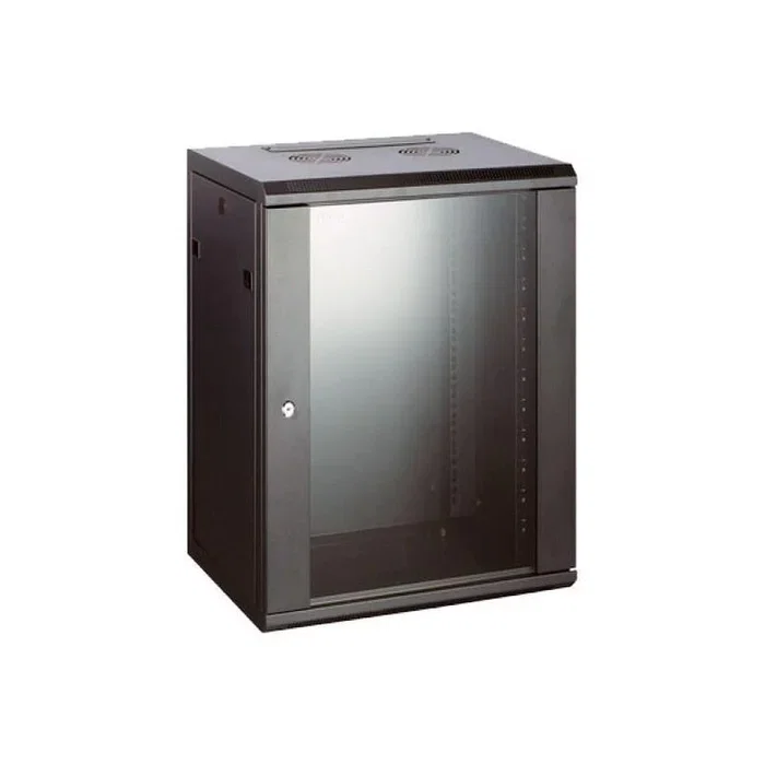 Powergreen Armario Rack Mural 12U 60x45 cm, Puerta Principal de Vidrio Templado, para Telecomunicaciones e Informática, sin Bandejas ni Ventiladores