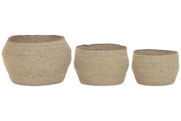 DKD Home Decor Set de 3 Maceteros de Fibra Natural
