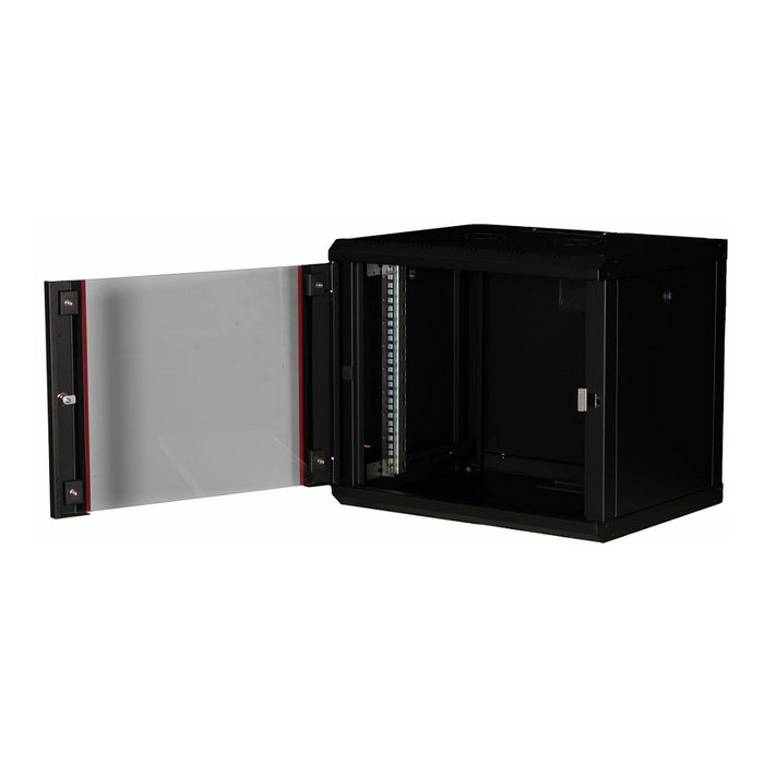 EQUIP EPM-09-6045-B-CBAA Gabinete de pared de 9U con puerta de vidrio templado, 600x450x505 mm, negro, incluye kit de montaje