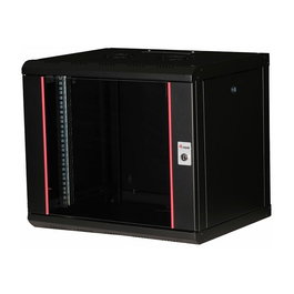 EQUIP EPM-09-6045-B-CBAA Gabinete de pared de 9U con puerta de vidrio templado, 600x450x505 mm, negro, incluye kit de montaje