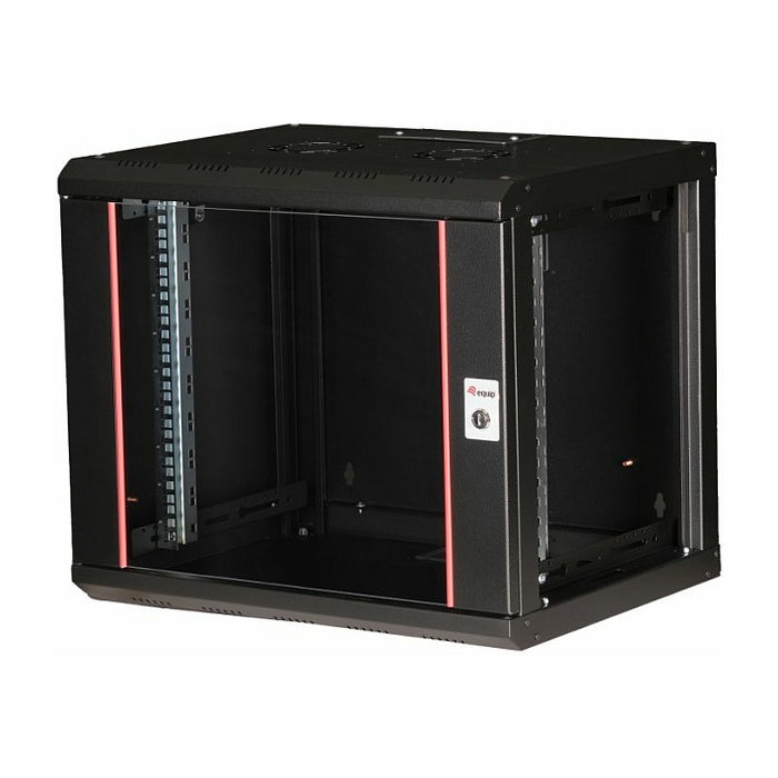 EQUIP EPM-09-6045-B-CBAA Gabinete de pared de 9U con puerta de vidrio templado, 600x450x505 mm, negro, incluye kit de montaje