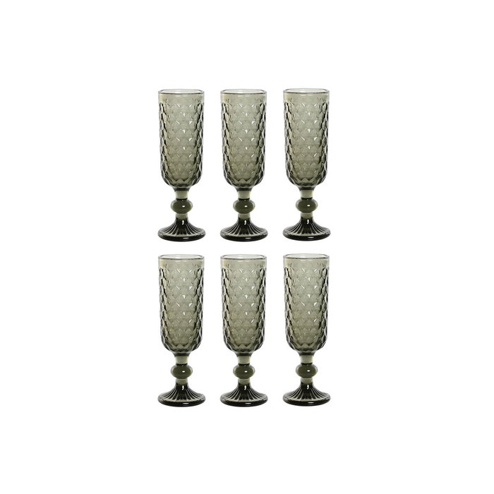 DKD Home Decor Set de 6 Copas de Cristal Vintage Garbo 150 ml Gris