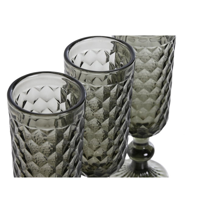 DKD Home Decor Set de 6 Copas de Cristal Vintage Garbo 150 ml Gris