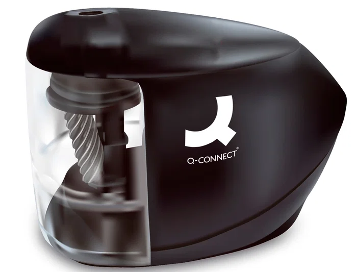 Q-connect Sacapuntas Eléctrico KF-18571 de Sobremesa con Adaptador o Pilas AA, Afila Muela Diámetros 6.5-8 mm
