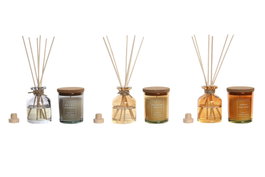 DKD Home Decor Set de Ambientador Mikado de Cristal y Vela Tropical