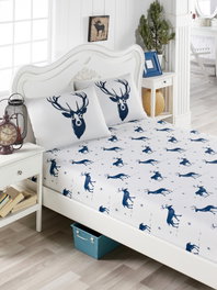 L'essentiel linge de maison Juego de Sábanas Individuales Blanco y Azul Oscuro 100x200 cm 65% Algodón 35% Poliéster
