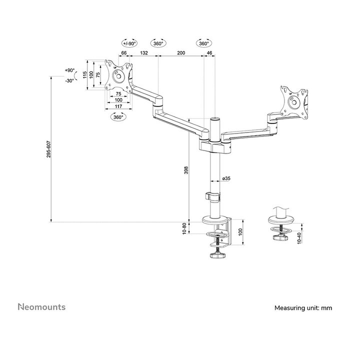 Neomounts Brazo de Monitor para Escritorio DS60-425BL2 - Soporte VESA 100x100/75x75 mm para Pantallas de 17 a 27 Pulgadas, Hasta 8 kg, Ajustable en Altura, Giro 360°, Negro Neomounts Brazo de Monitor para Escritorio DS60-425BL2 - Soporte VESA 100x100/75x75 mm para Pantallas de 17 a 27 Pulgadas, Hasta 8 kg, Ajustable en Altura, Giro 360°, Negro