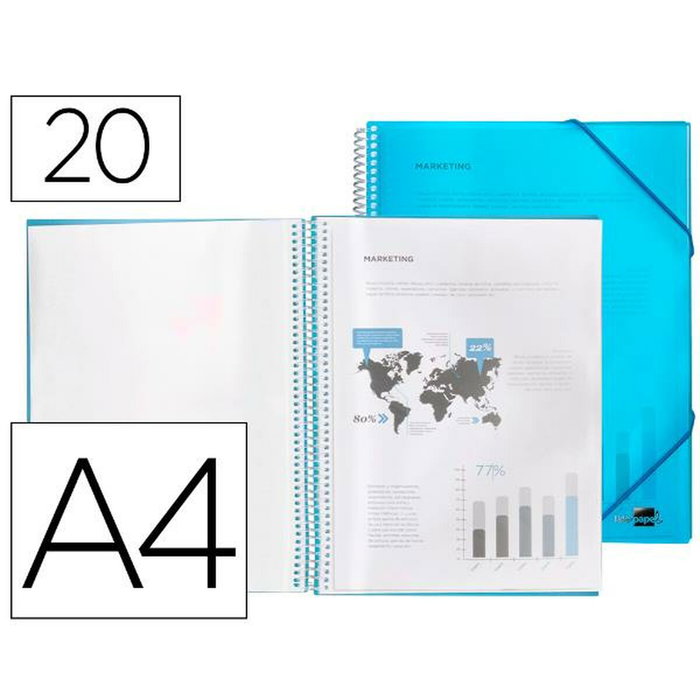 Liderpapel Carpeta escaparate con espiral 20 fundas Din A4 azul Liderpapel Carpeta escaparate con espiral 20 fundas Din A4 azul