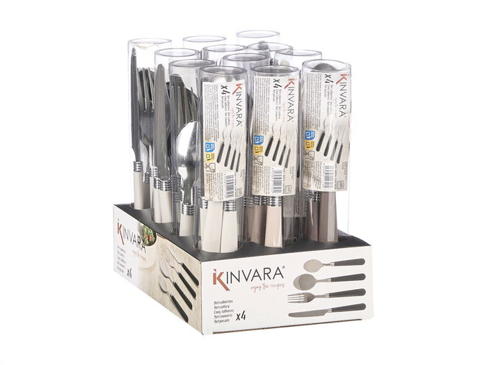 Kinvara Set 4 Cubiertos Surtidos Colores Tierra Acero y Plástico 4x22x4 cm (Set de 12)