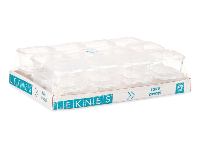 Leknes Fiambrera Plástico Rectangular 370ml Transparente 10.7x5.5x11.7cm con Cierre Hermético Apta Microondas (Set de 24)