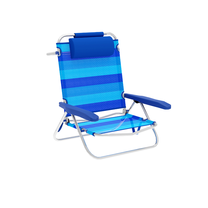 Marbueno Silla Plegable 5 Posiciones Aluminio con Cojin Rayas Azules Playa y Piscina 61X68X82 cm 10242
