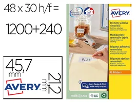 Avery Etiqueta Adhesiva Blanca Removible para Laser Ink-jet Fotocopiadora 45,7x21,2 mm Caja de 1200 Unidades