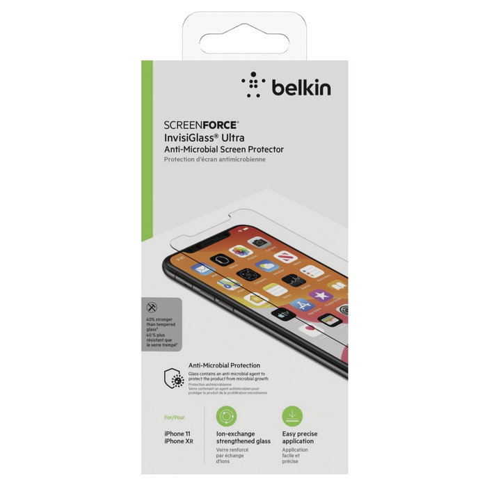 Belkin ScreenForce InvisiGlass Ultra antimicrobial para iPhone 11 / iPhone XR Belkin ScreenForce InvisiGlass Ultra antimicrobial para iPhone 11 / iPhone XR