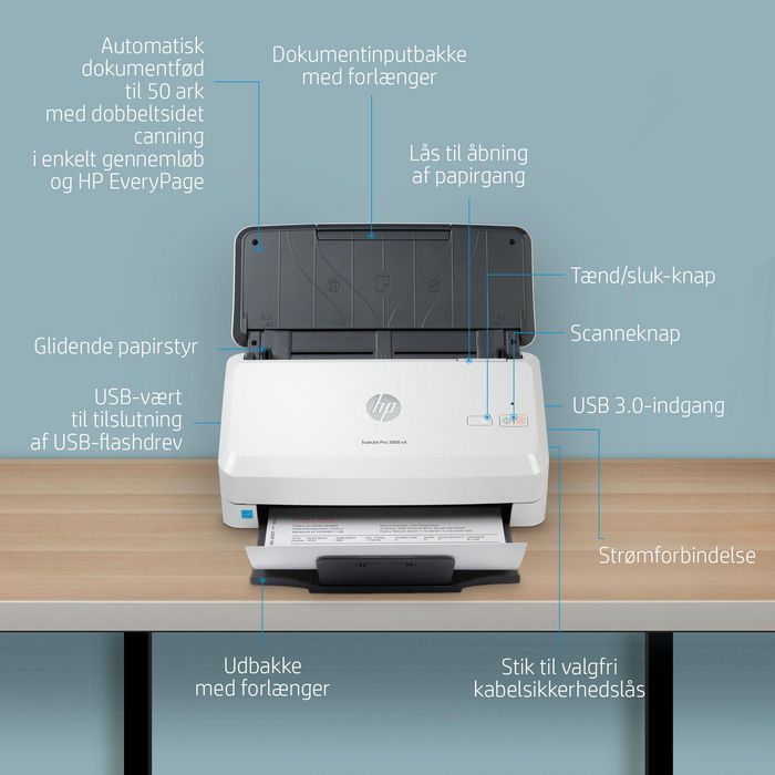 HP ScanJet Pro 3000 s4 - Escáner de alimentación de hojas, velocidad hasta 40 ppm/80 ipm, ADF 50 páginas, para 4000 páginas/día, software HP Scan incluido