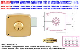 EZCURRA Cerradura de sobreponer 1124-80 derecha esmaltada