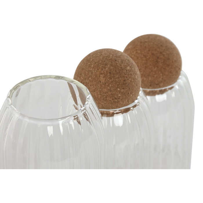 DKD Home Decor Set de 3 Botes de Borosilicato con Tapa de Corcho (1L/700ml/500ml)