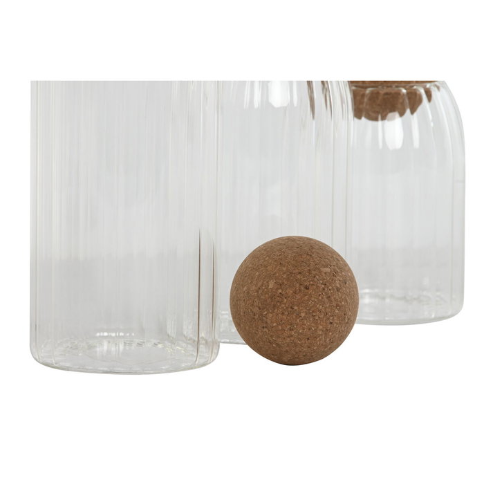 DKD Home Decor Set de 3 Botes de Borosilicato con Tapa de Corcho (1L/700ml/500ml)