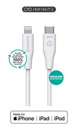 eSTUFF Cable USB-C a Lightning INFINITE Super Suave 2m Blanco - 100% Plástico Reciclado, Certificado MFI, Duradero