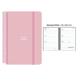 Agenda Anual (2026) Senfort Pastel Espiral Tapa Pp Con Goma 160X235 S/V Rosa