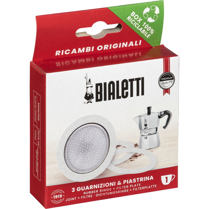 Bialetti Kit de Repuesto con 3 Juntas y 1 Filtro para Cafeteras de Aluminio Bialetti Kit de Repuesto con 3 Juntas y 1 Filtro para Cafeteras de Aluminio