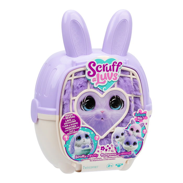 MOOSE Scruffa Luvs Bunnies 30331 - 3 Peluches Conejos para Rescatar y Lavar, Colores Morados con Detalles en Orejas, Juguete en Español para Niños +2 Años