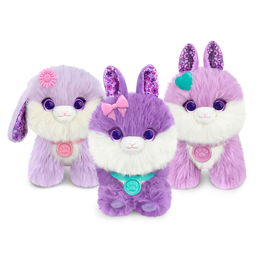 MOOSE Scruffa Luvs Bunnies 30331 - 3 Peluches Conejos para Rescatar y Lavar, Colores Morados con Detalles en Orejas, Juguete en Español para Niños +2 Años