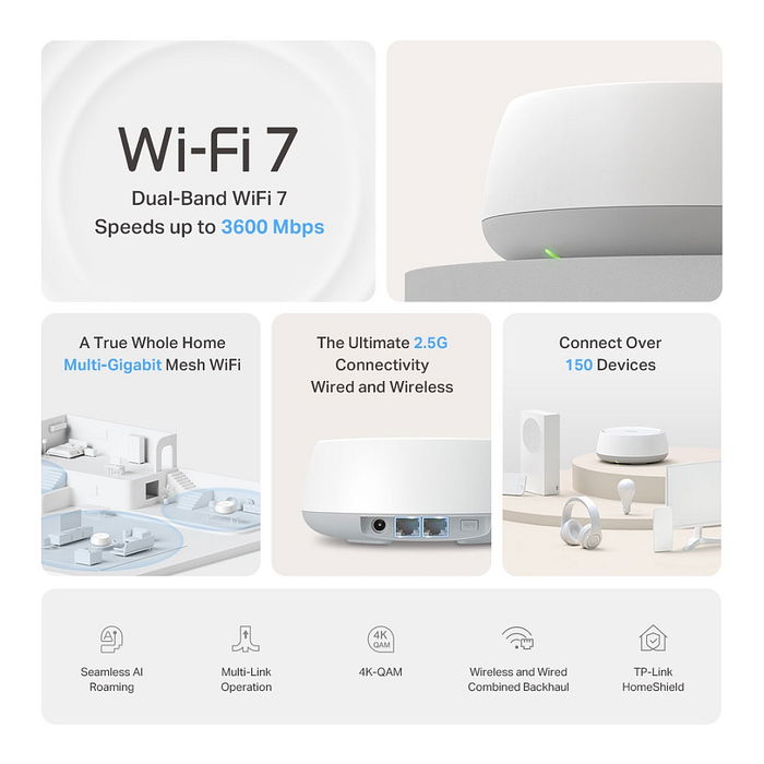 TP-Link Sistema de malla Deco BE25 Wi-Fi 7 (802.11be) Doble Banda 2882 Mbit/s 1er Pack TP-Link Sistema de malla Deco BE25 Wi-Fi 7 (802.11be) Doble Banda 2882 Mbit/s 1er Pack