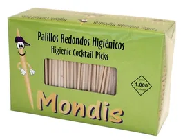 Blanca Palillos de Dientes Enfundados Individualmente en Celofán, Caja de 1000 Unidades, Madera, Higiénicos, Forma Redonda, Paquete 55x135x85 mm