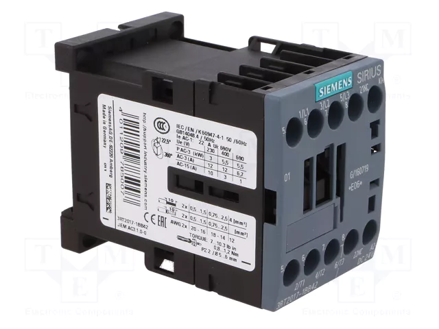 SIEMENS 3RT2017-1BB42 Contactor 3-polar 12A 24VDC