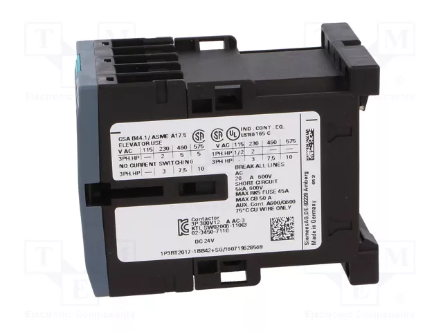 SIEMENS 3RT2017-1BB42 Contactor 3-polar 12A 24VDC