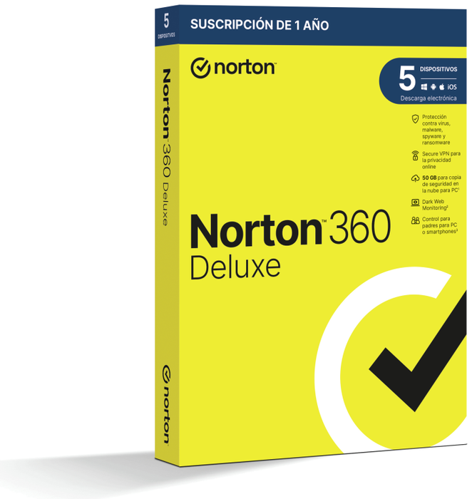 Norton 360 Deluxe 1 Usuario 5 Dispositivos 1 Año (50GB) Español Norton 360 Deluxe 1 Usuario 5 Dispositivos 1 Año (50GB) Español
