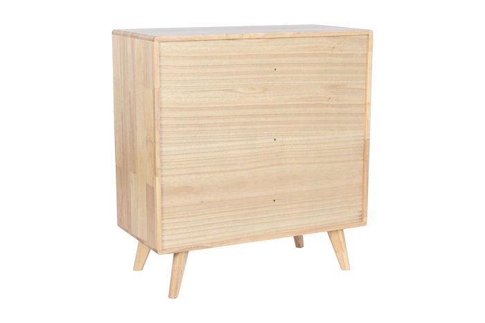 DKD Home Decor Buffet Scandi Rubberwood Ratan Metal Natural 35 x 78 x 73.5 cm con 4 Cajones y 1 Puerta