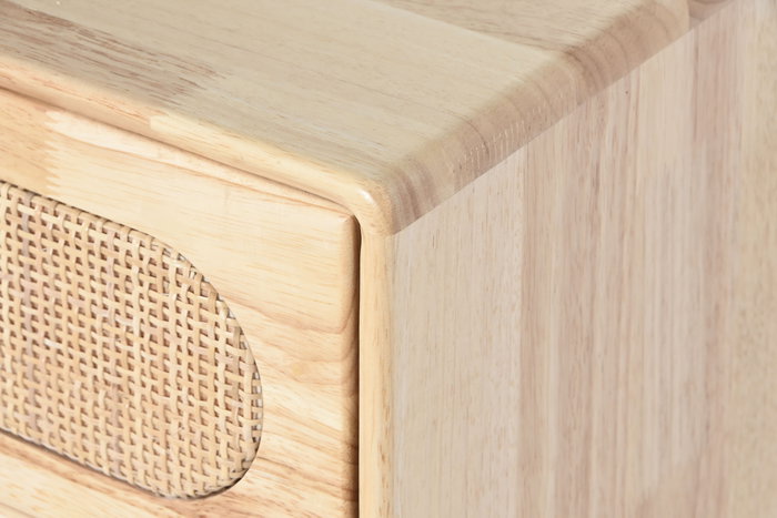 DKD Home Decor Buffet Scandi Rubberwood Ratan Metal Natural 35 x 78 x 73.5 cm con 4 Cajones y 1 Puerta