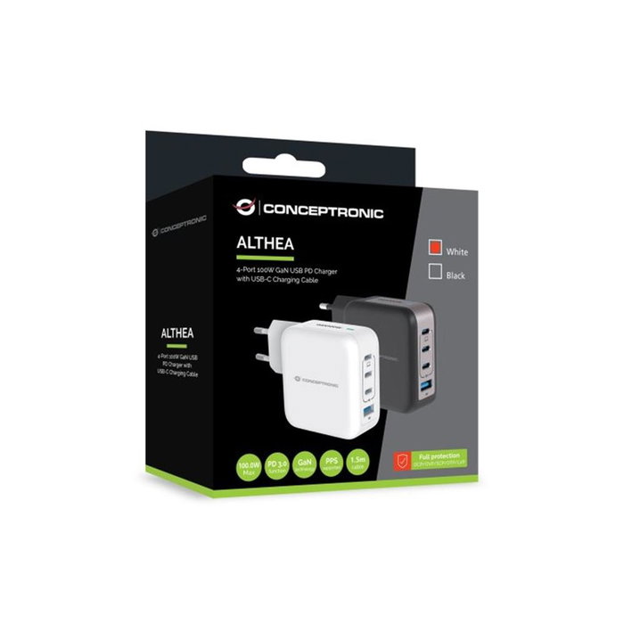 Conceptronic ALTHEA18W Cargador de Pared Blanco 100W, Carga Rápida Universal para 4 Dispositivos Conceptronic ALTHEA18W Cargador de Pared Blanco 100W, Carga Rápida Universal para 4 Dispositivos
