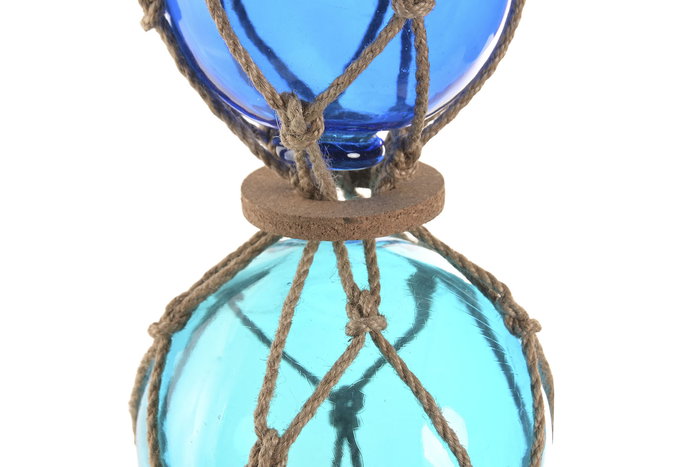 DKD Home Decor Bola de Decoración Atlántico, Azul y Natural, Cristal y Cuerda, 13 x 40 x 13 cm
