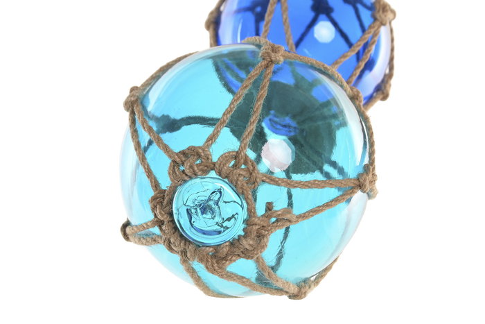 DKD Home Decor Bola de Decoración Atlántico, Azul y Natural, Cristal y Cuerda, 13 x 40 x 13 cm