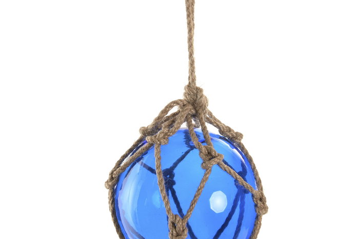 DKD Home Decor Bola de Decoración Atlántico, Azul y Natural, Cristal y Cuerda, 13 x 40 x 13 cm