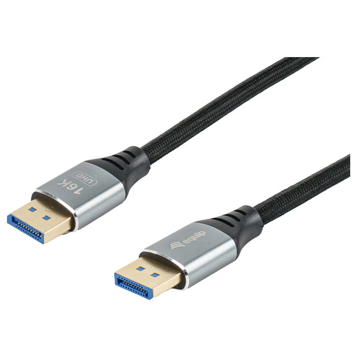 EQUIP Cable DisplayPort 2.1 Premium 119281, 1m, Macho a Macho, 16K/60Hz, 54Gbps, HDR, HDCP 2.3, Negro/Plata