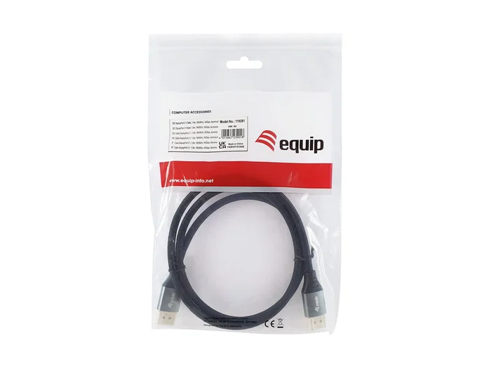 Equip Cable DisplayPort 2.1 Macho a Macho 1m Negro/Plata, 16K 60Hz, 4K 240Hz, 54 Gbps, HDCP 2.3, Compatible con DSC, Carcasa de Aluminio, Referencia 119281