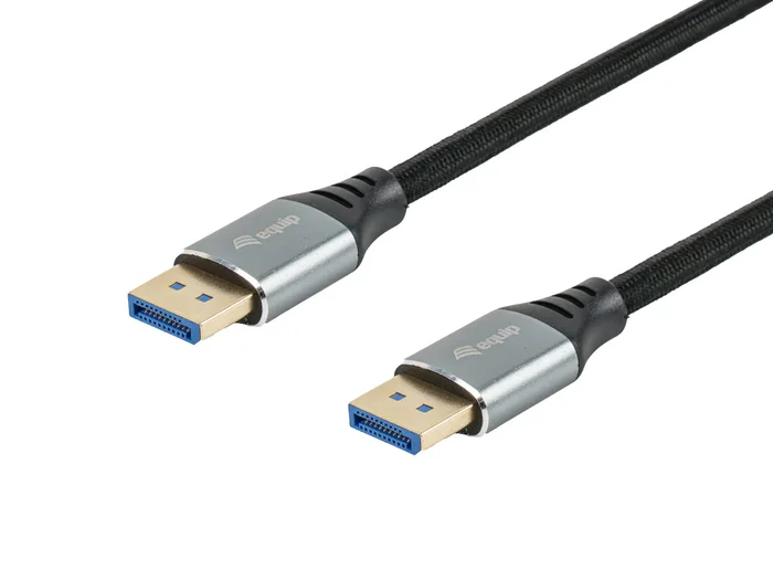 Equip Cable DisplayPort 2.1 Macho a Macho 1m Negro/Plata, 16K 60Hz, 4K 240Hz, 54 Gbps, HDCP 2.3, Compatible con DSC, Carcasa de Aluminio, Referencia 119281