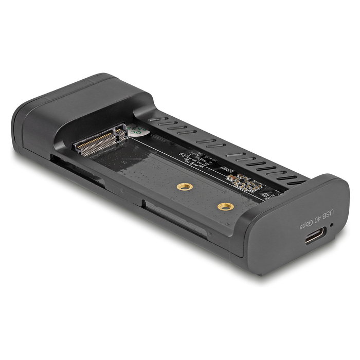 DeLOCK Carcasa Externa USB4 40 Gbps para SSD M.2 NVMe PCIe, Tipo-C, Hot-Swap, Color Negro/Gris, Chipset ASM2464PD, Compatible con Windows/Mac/Linux
