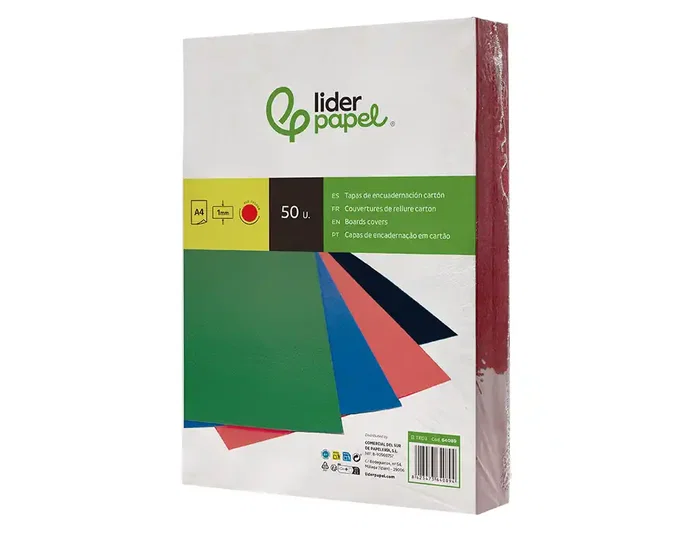 Liderpapel Tapa Encuadernacion Cartón A4 1mm Roja Paquete 50 Unidades