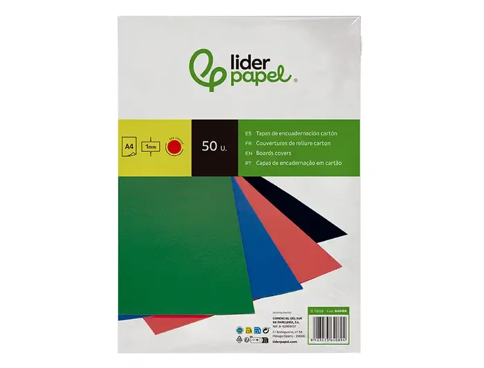 Liderpapel Tapa Encuadernacion Cartón A4 1mm Roja Paquete 50 Unidades