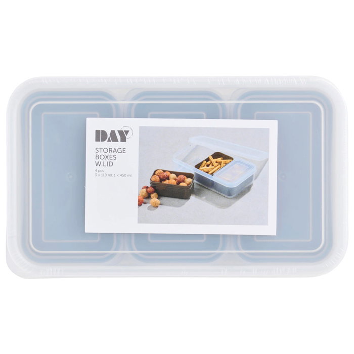 Day - Juego de 4 Fiambreras Herméticas, 450 ml y 3 de 110 ml, Colores Surtidos (Azul, Beige, Verde), Aptas para Microondas y Lavavajillas