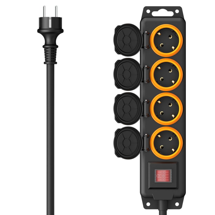 Hama Regleta de enchufes con interruptor, 4 salidas, 4 m, Negro