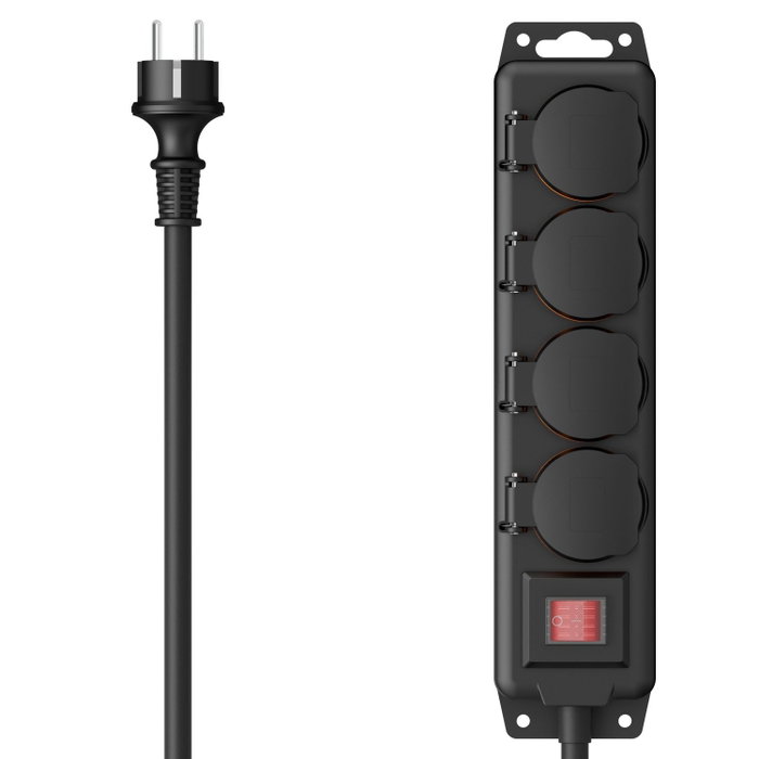 Hama Regleta de enchufes con interruptor, 4 salidas, 4 m, Negro