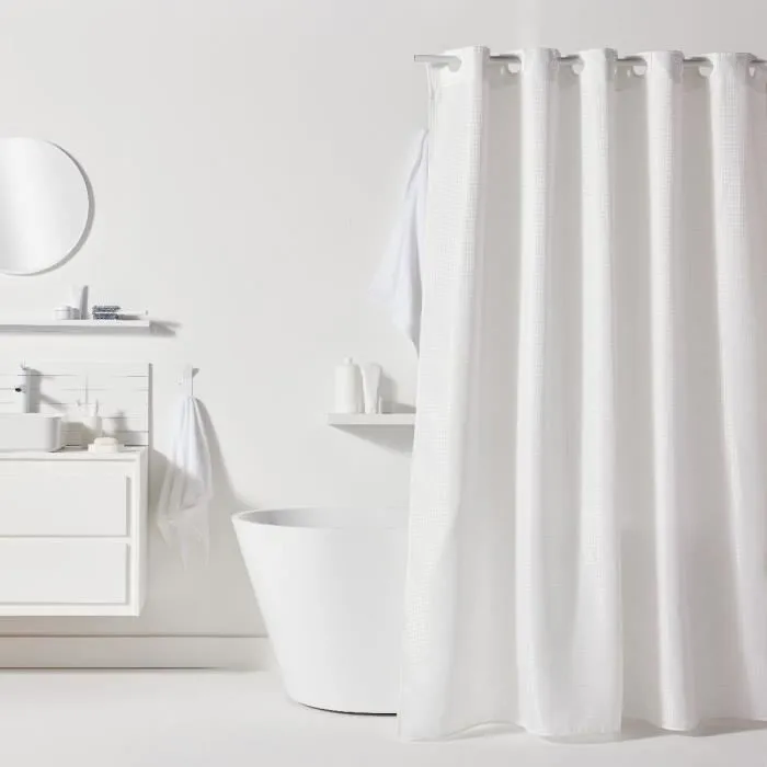 Today Cortina de ducha UTILITY con diseño de gofres - Blanca - Poliéster - 180 x 200 cm - 12 ganchos - TOD3574641275525 Today Cortina de ducha UTILITY con diseño de gofres - Blanca - Poliéster - 180 x 200 cm - 12 ganchos - TOD3574641275525