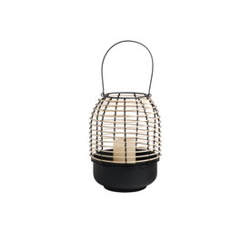 DKD Home Decor Portavelas de Ratán y Metal Negro y Natural