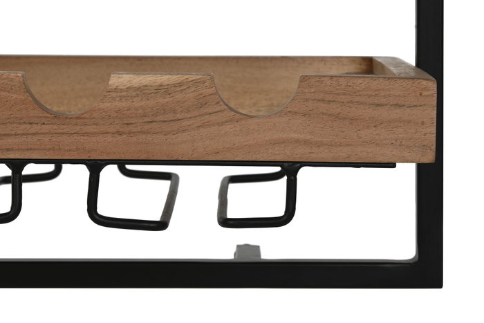 DKD Home Decor Botellero Natural Negro Acacia y Metal 25 x 35 x 65 cm